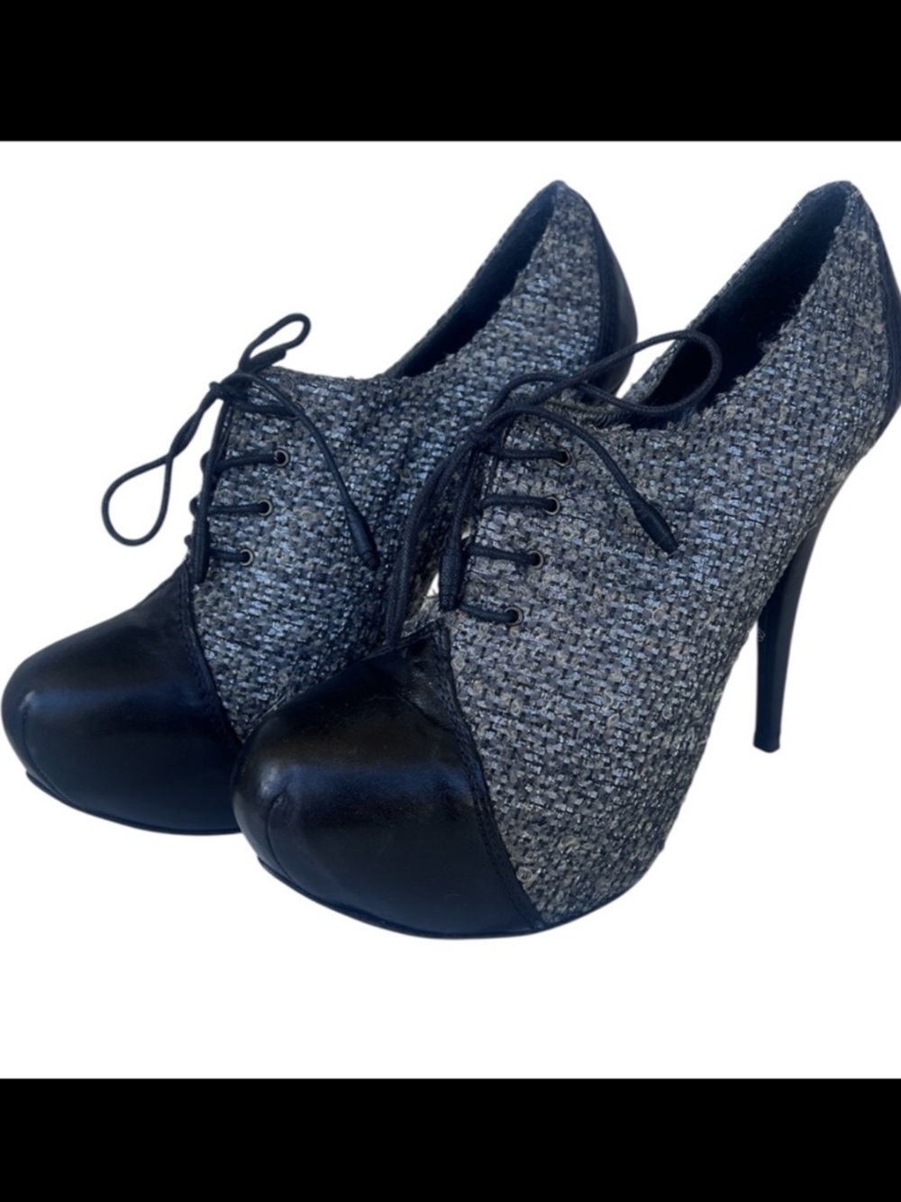 Stuart Weitzman Tweed Lace Up Heels Bootie Oxford Cap Toe Stiletto Size 8
